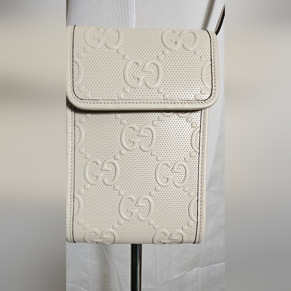 GUCCI Like new Flap Crossbody Bag GG Embossed Perforated Leather Mini - Picture 4 of 16